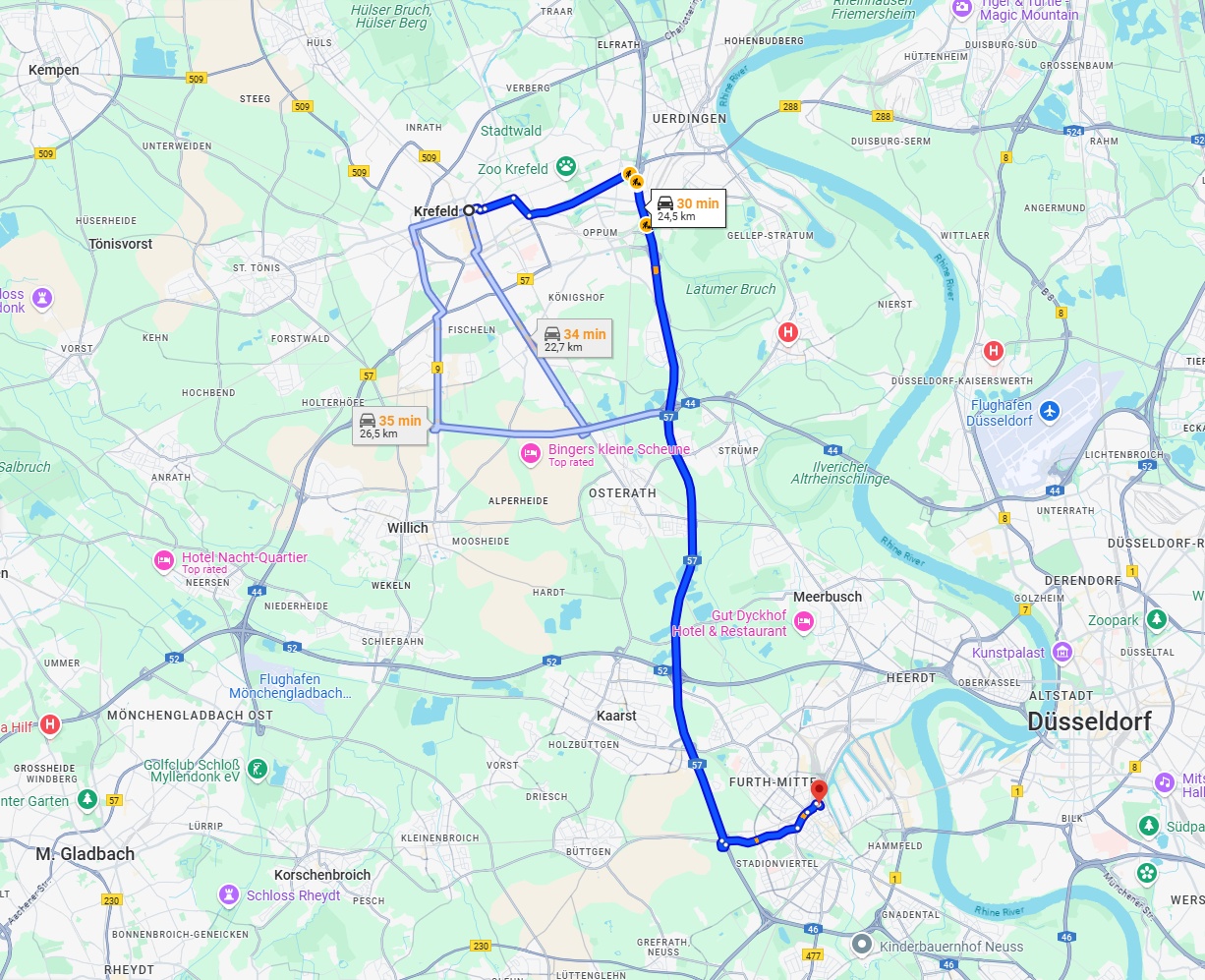 Anreise von Krefeld Zu Neuss Über via A57