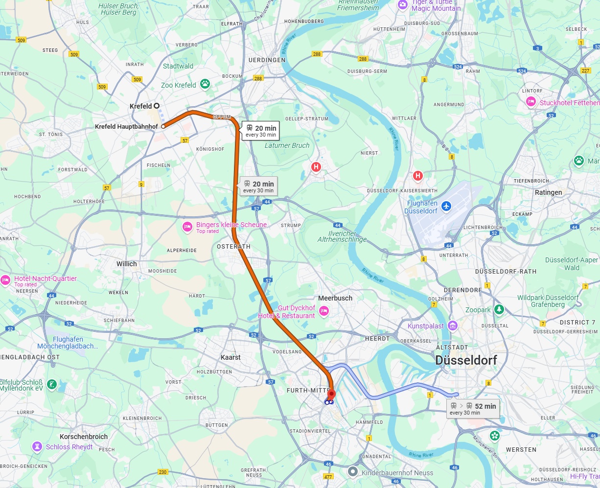 Anreise von Krefeld Zu Neuss Über 