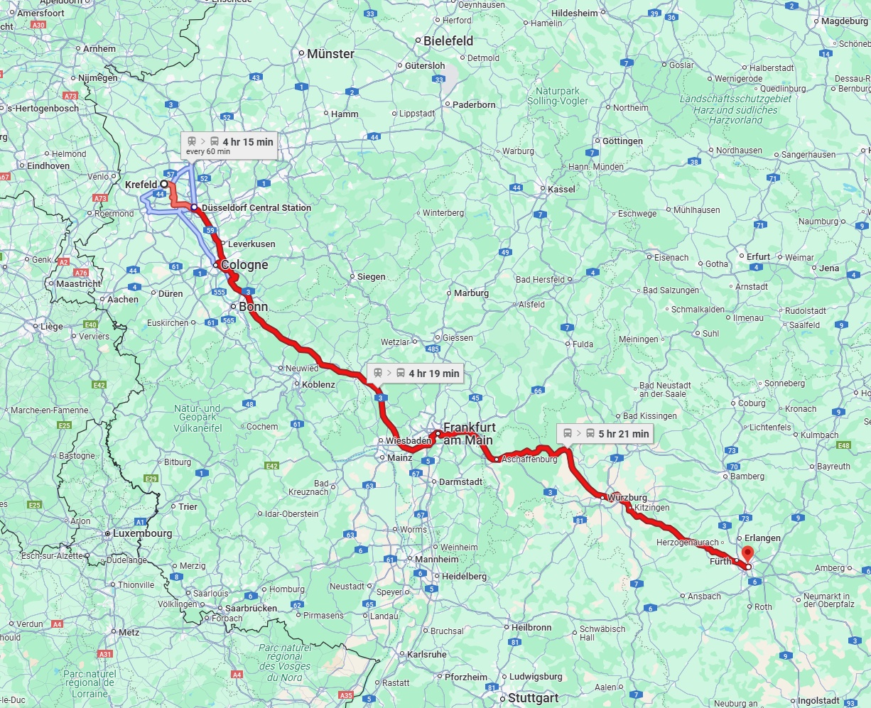 Anreise von Krefeld Zu Nürnberg Über 
