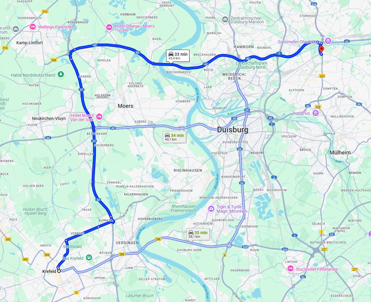 Anreise von Krefeld Zu Oberhausen Über via A57 and A42