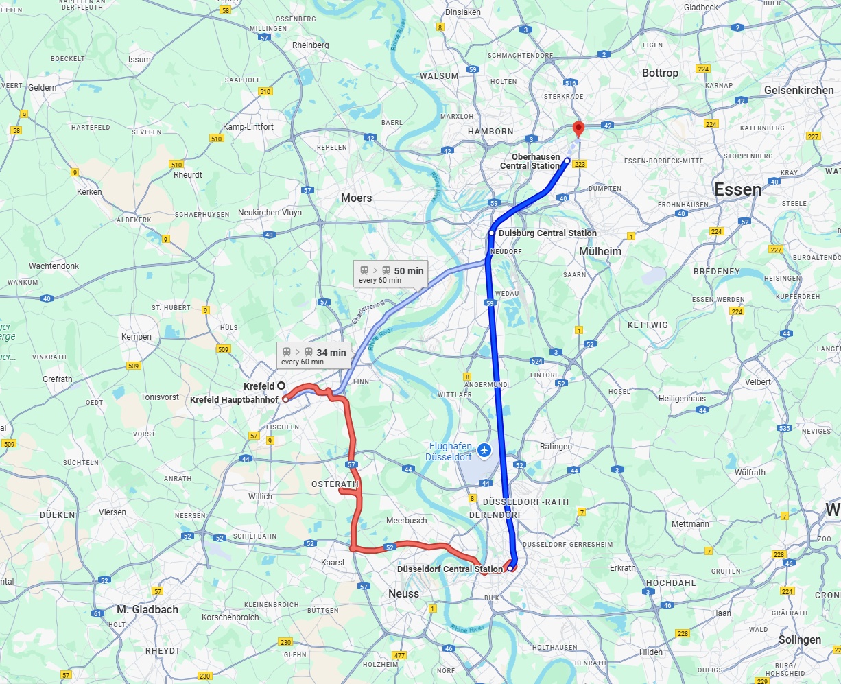 Anreise von Krefeld Zu Oberhausen Über 