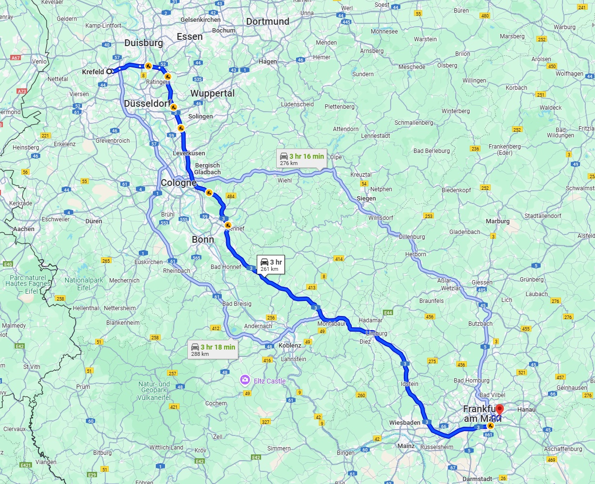 Anreise von Krefeld Zu Offenbach am Main Über via A3