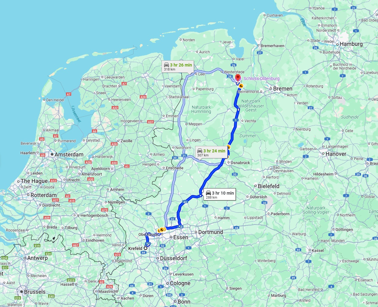 Anreise von Krefeld Zu Oldenburg Über via A1