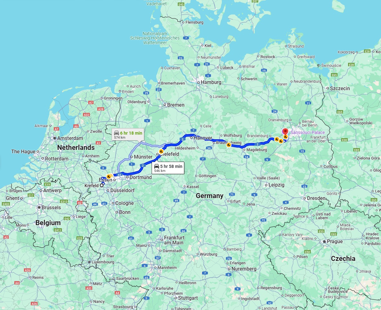 Anreise von Krefeld Zu Potsdam Über via A2