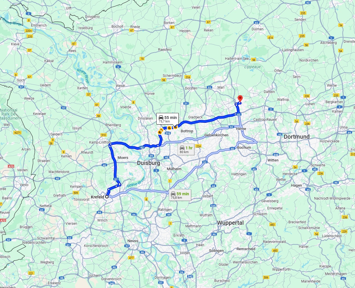 Anreise von Krefeld Zu Recklinghausen Über via A2
