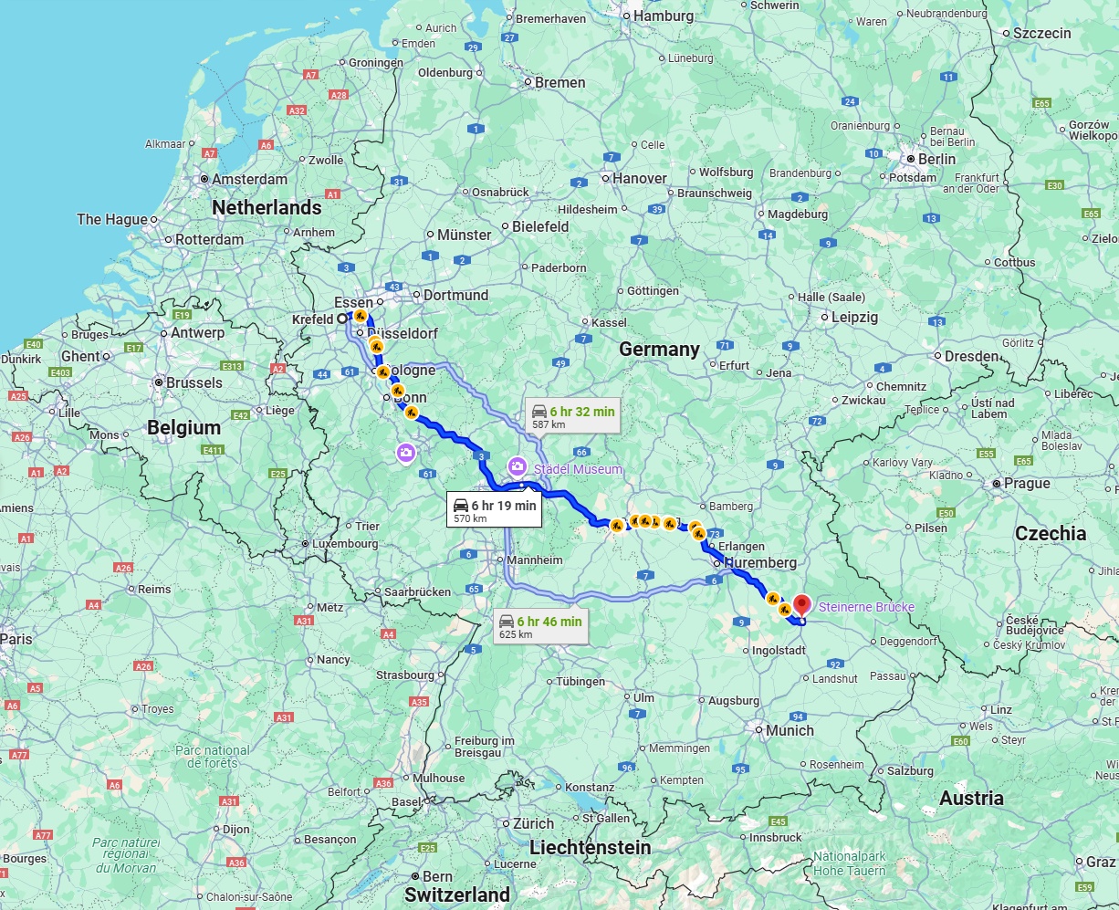 Anreise von Krefeld Zu Regensburg Über via A3