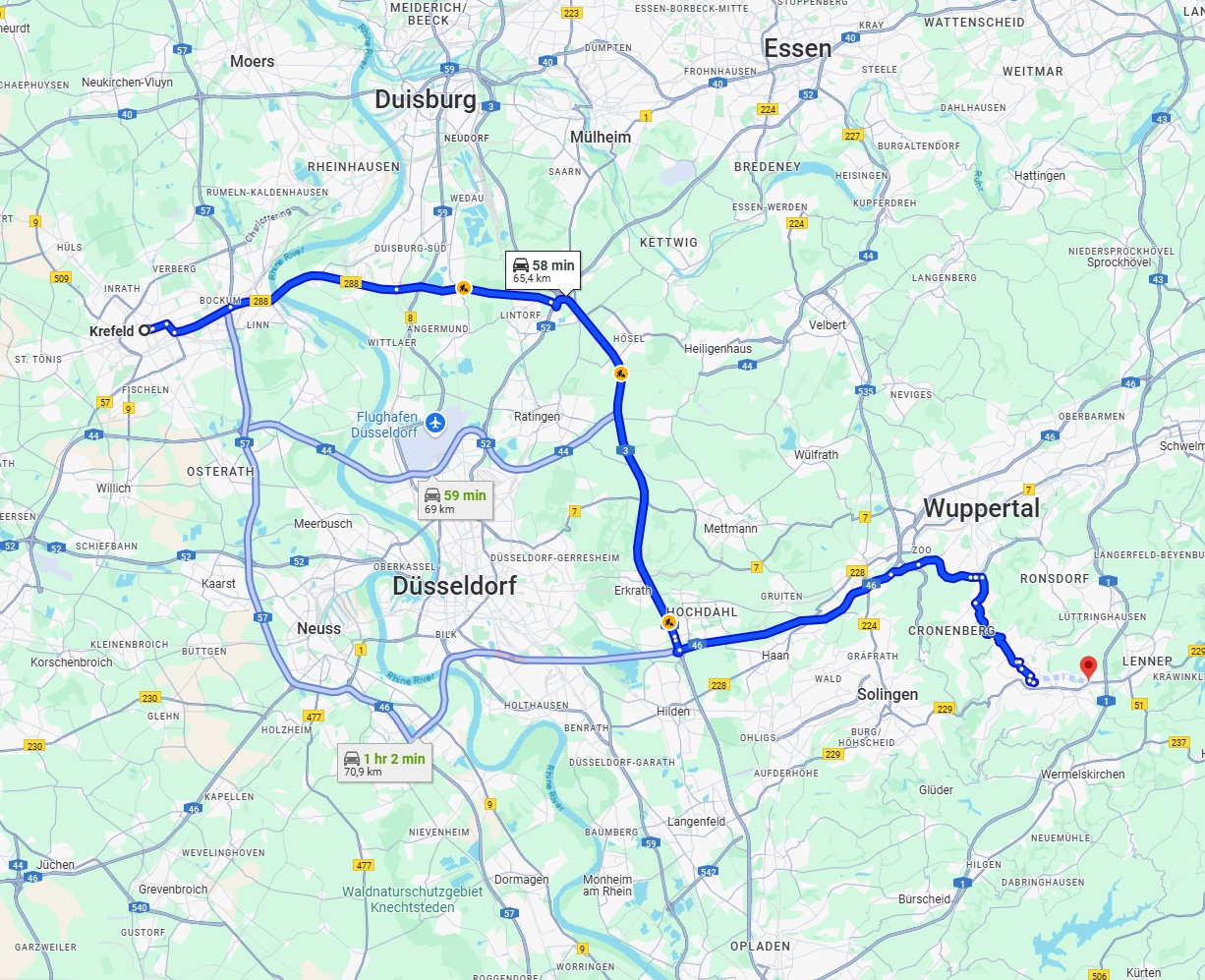 Anreise von Krefeld Zu Remscheid Über via A3