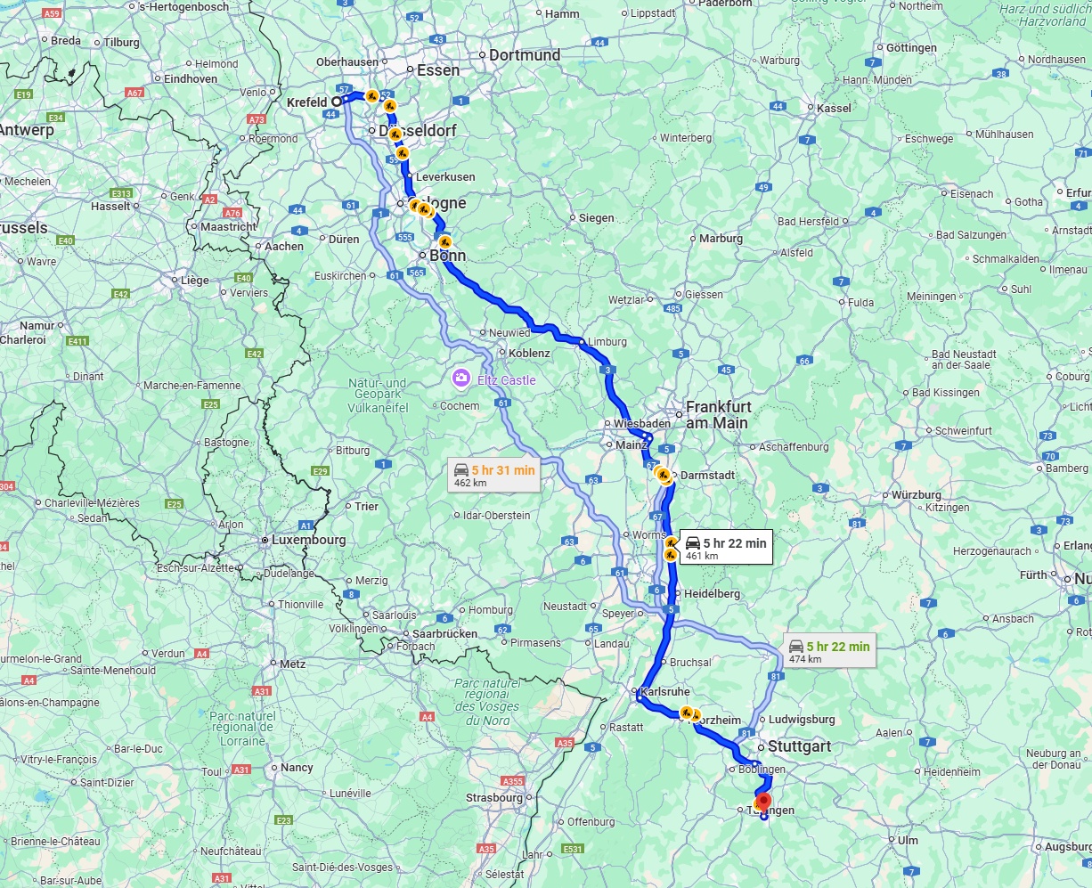Anreise von Krefeld Zu Reutlingen Über via A3