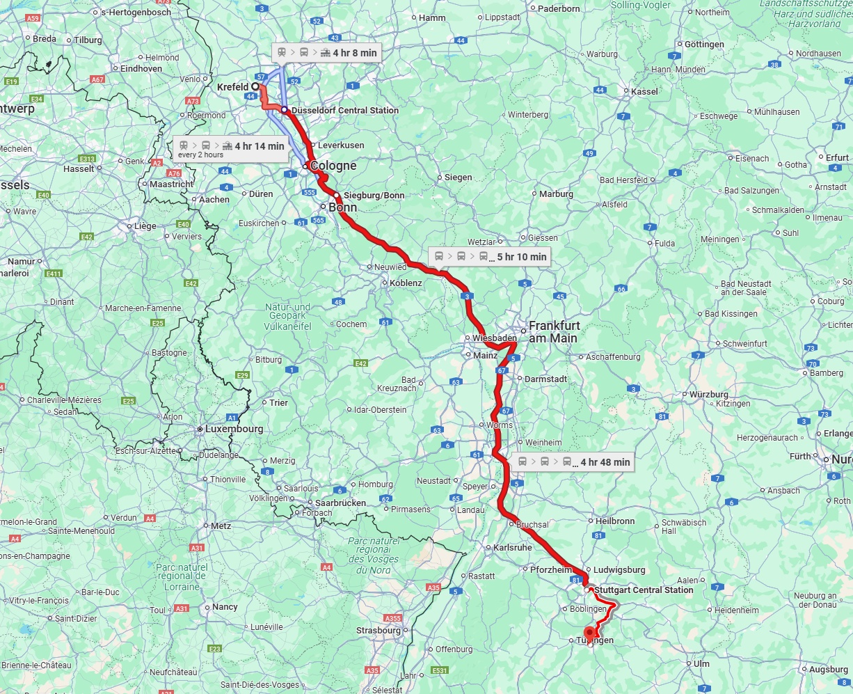 Anreise von Krefeld Zu Reutlingen Über 