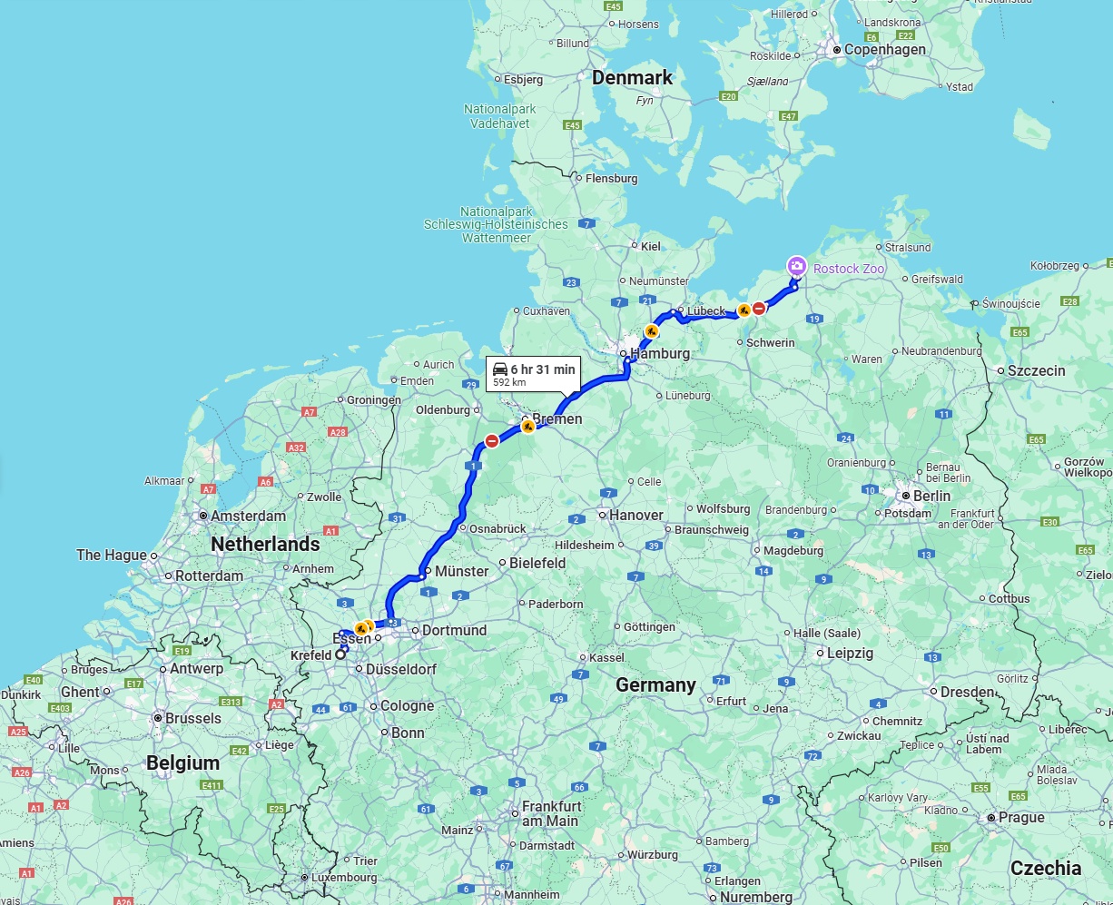 Anreise von Krefeld Zu Rostock Über via A1