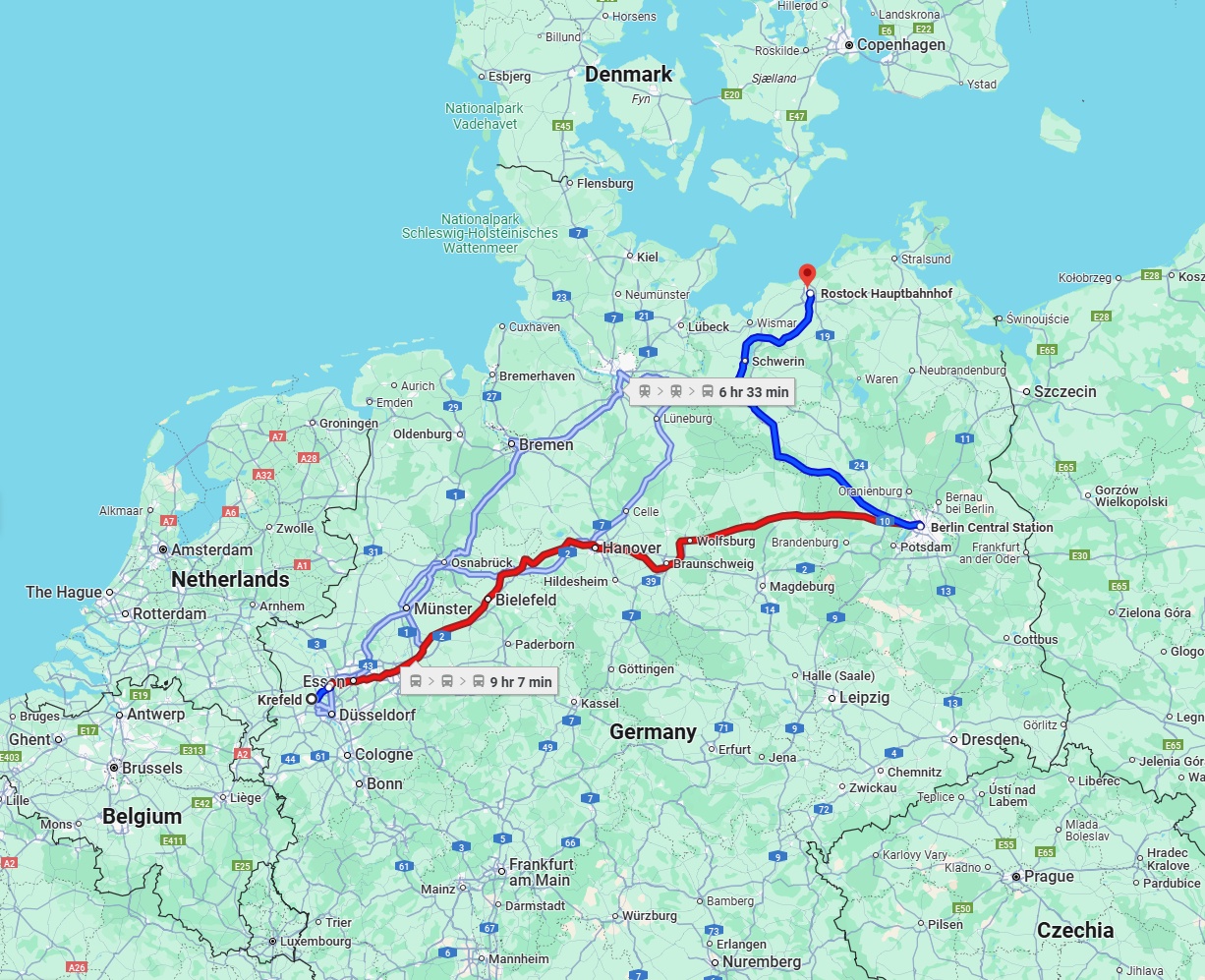 Anreise von Krefeld Zu Rostock Über 