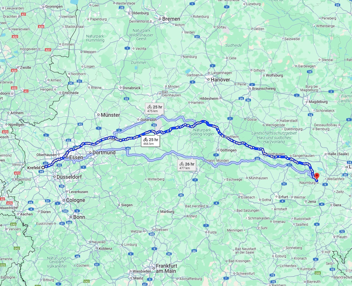 Anreise von Krefeld Zu Saale Über 