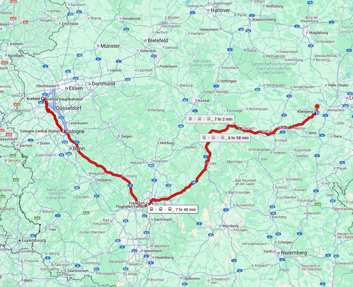 Anreise von Krefeld Zu Saale Über 
