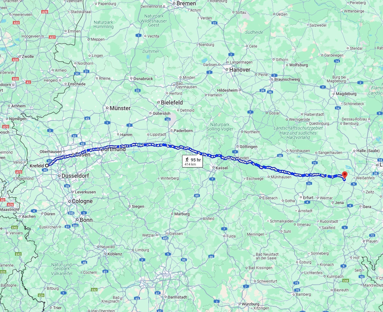 Anreise von Krefeld Zu Saale Über 