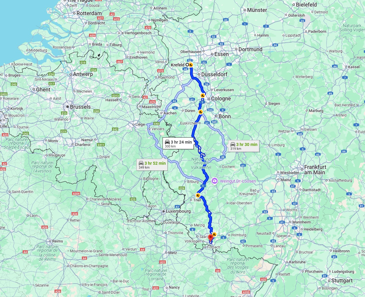 Anreise von Krefeld Zu Saarbrücken Über via A1