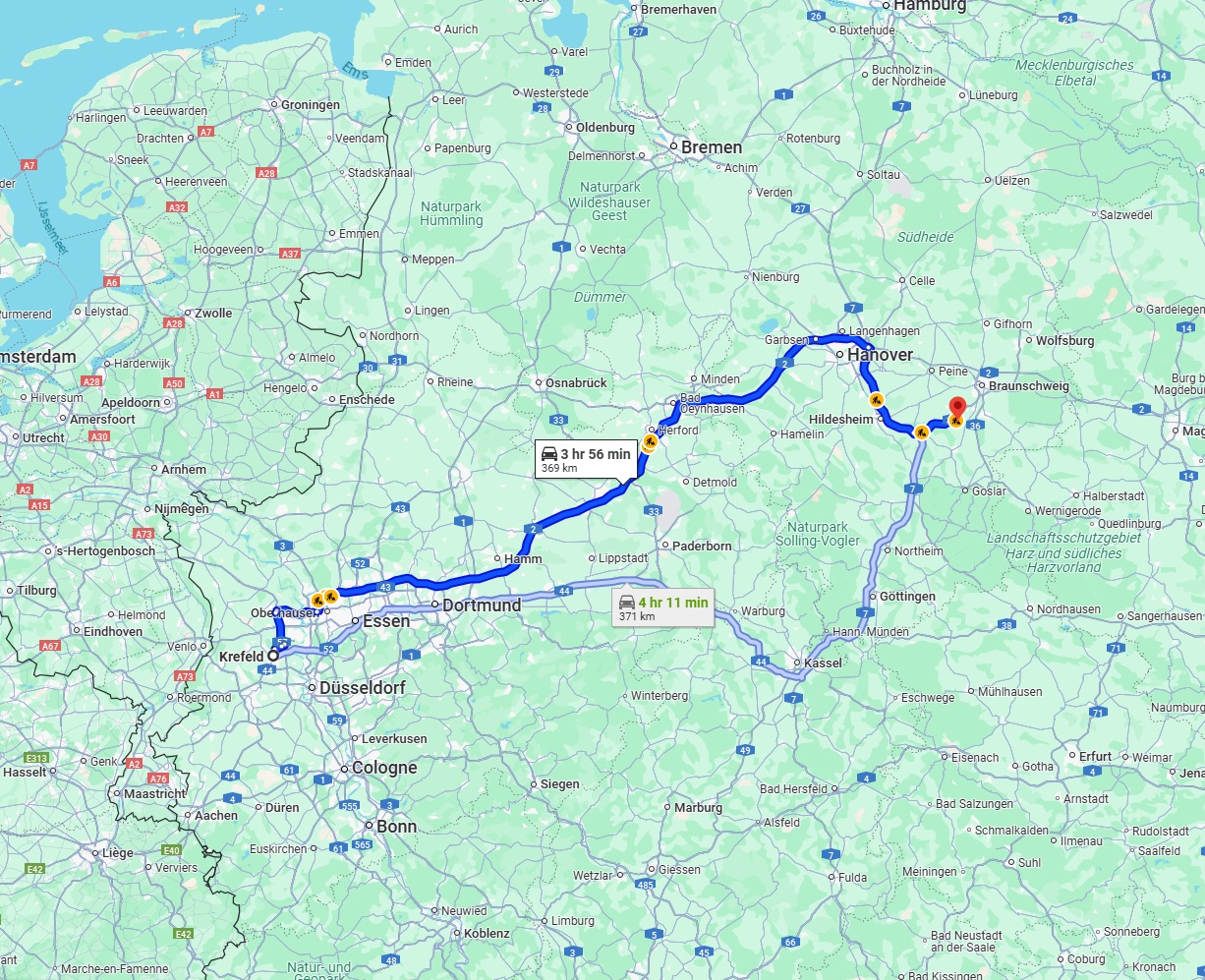 Anreise von Krefeld Zu Salzgitter Über via A2