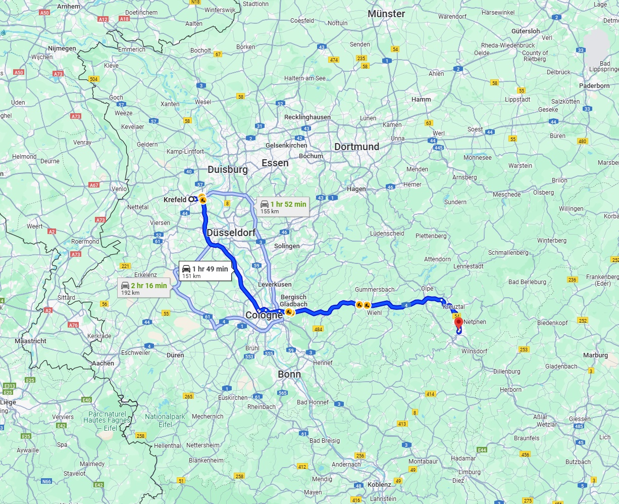 Anreise von Krefeld Zu Siegen Über via A57 and A4