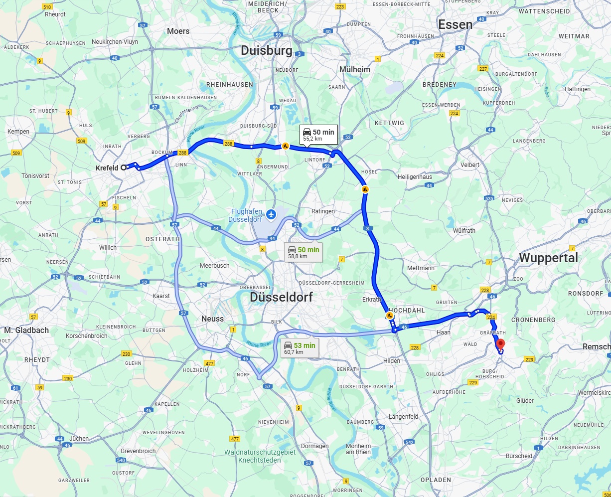 Anreise von Krefeld Zu Solingen Über via A3