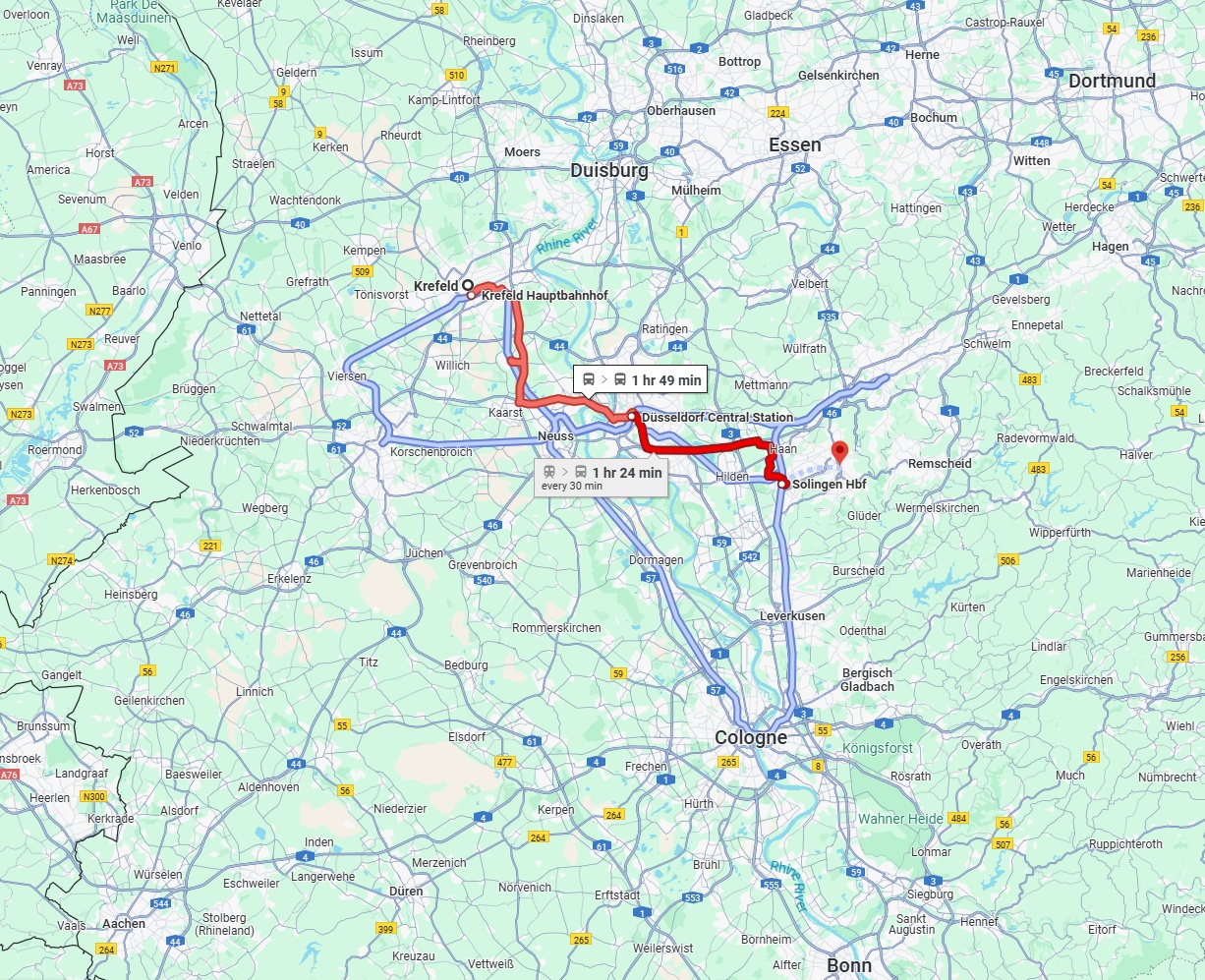 Anreise von Krefeld Zu Solingen Über 