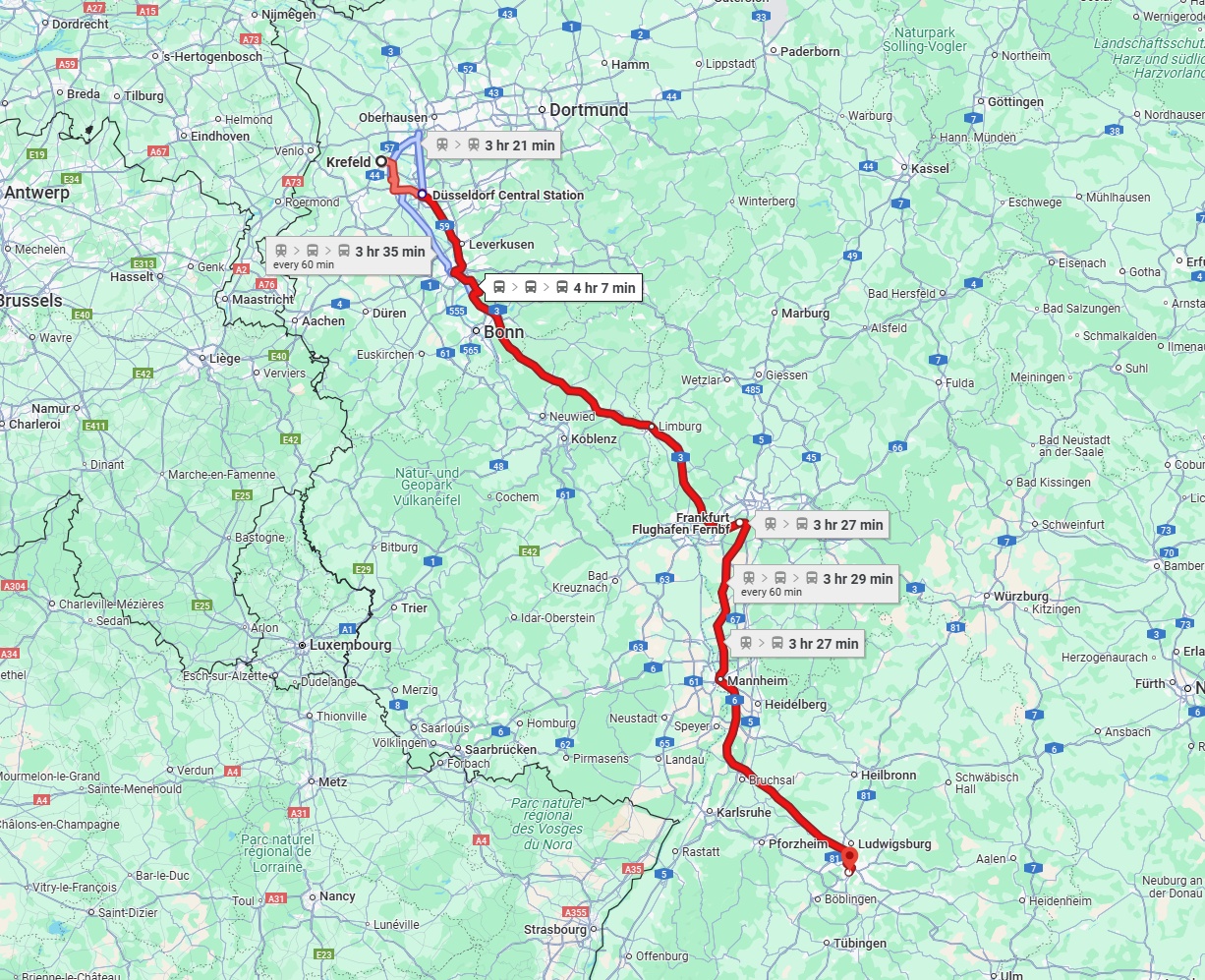 Anreise von Krefeld Zu Stuttgart Über 