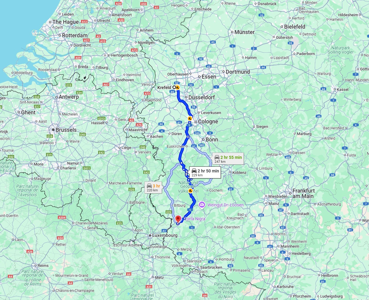 Anreise von Krefeld Zu Trier Über via A1