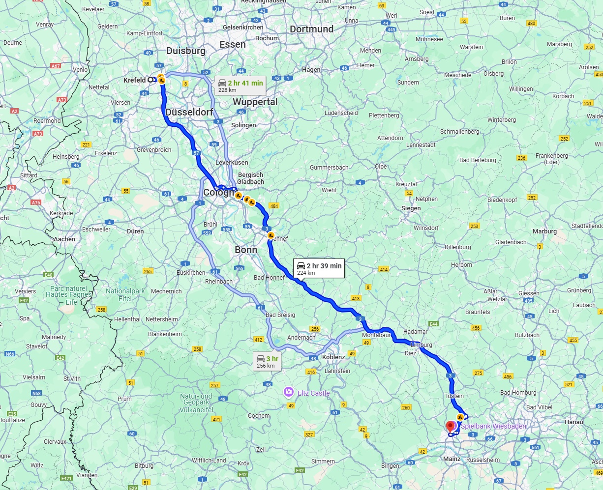 Anreise von Krefeld Zu Wiesbaden Über via A3