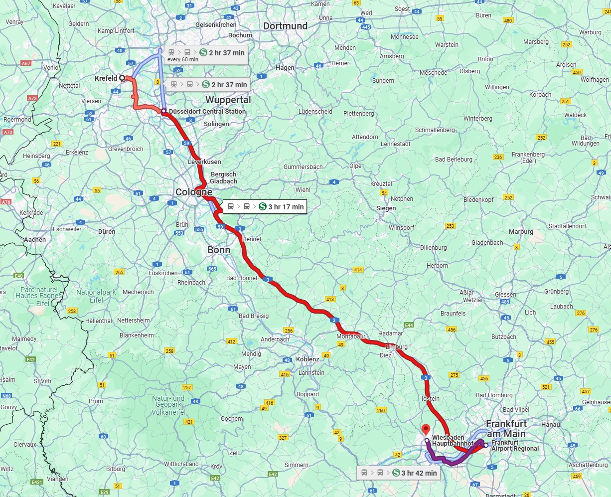 Anreise von Krefeld Zu Wiesbaden Über 