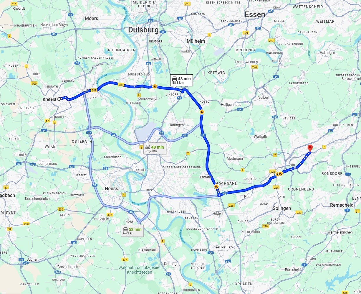 Anreise von Krefeld Zu Wuppertal Über via A3