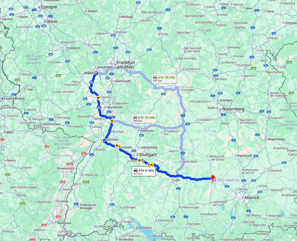 Anreise von Mainz Zu Augsburg Über via A8