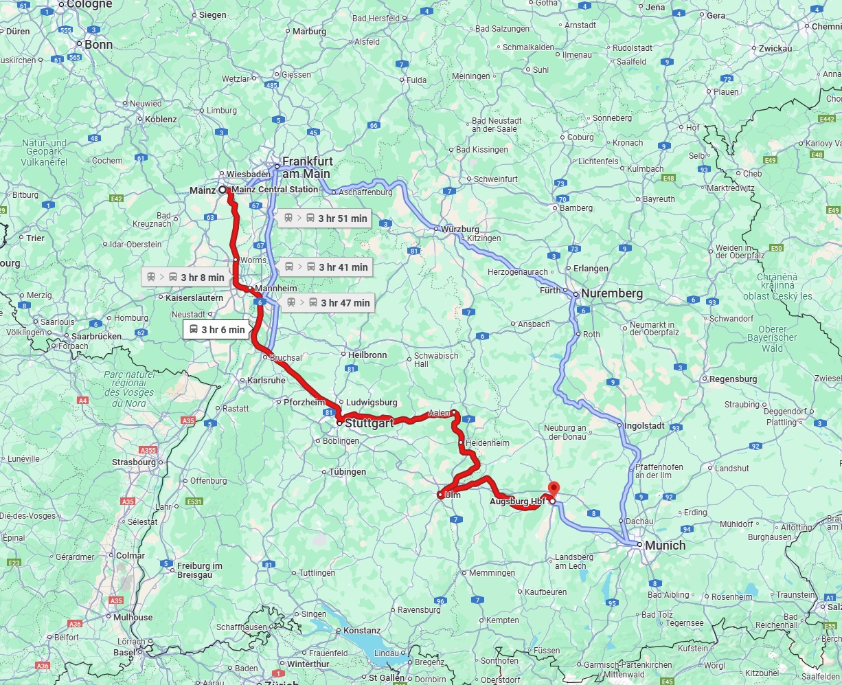 Anreise von Mainz Zu Augsburg Über 