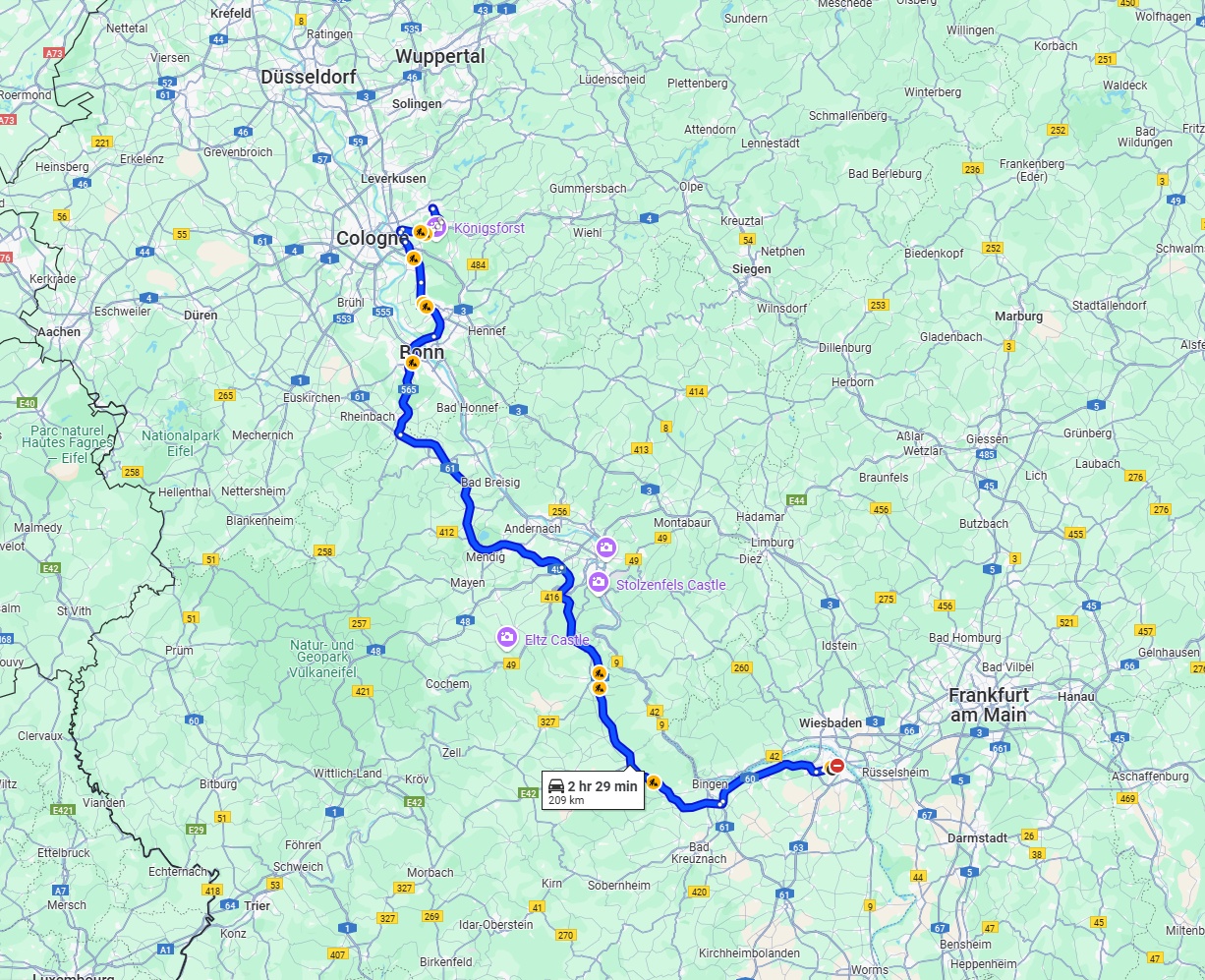 Anreise von Mainz Zu Bergisch Gladbach Über via A61
