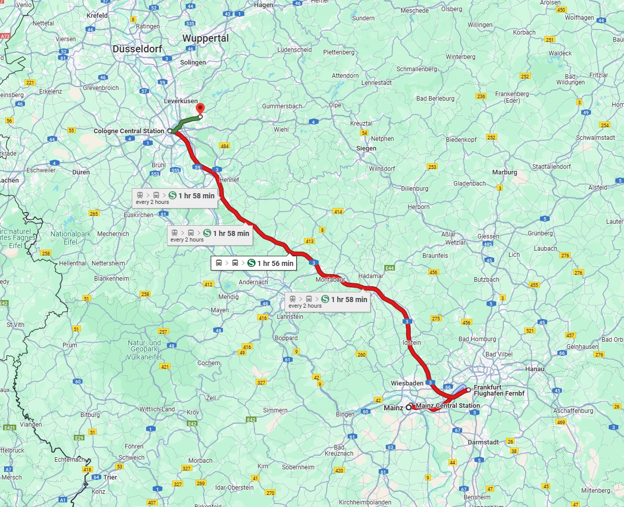 Anreise von Mainz Zu Bergisch Gladbach Über 