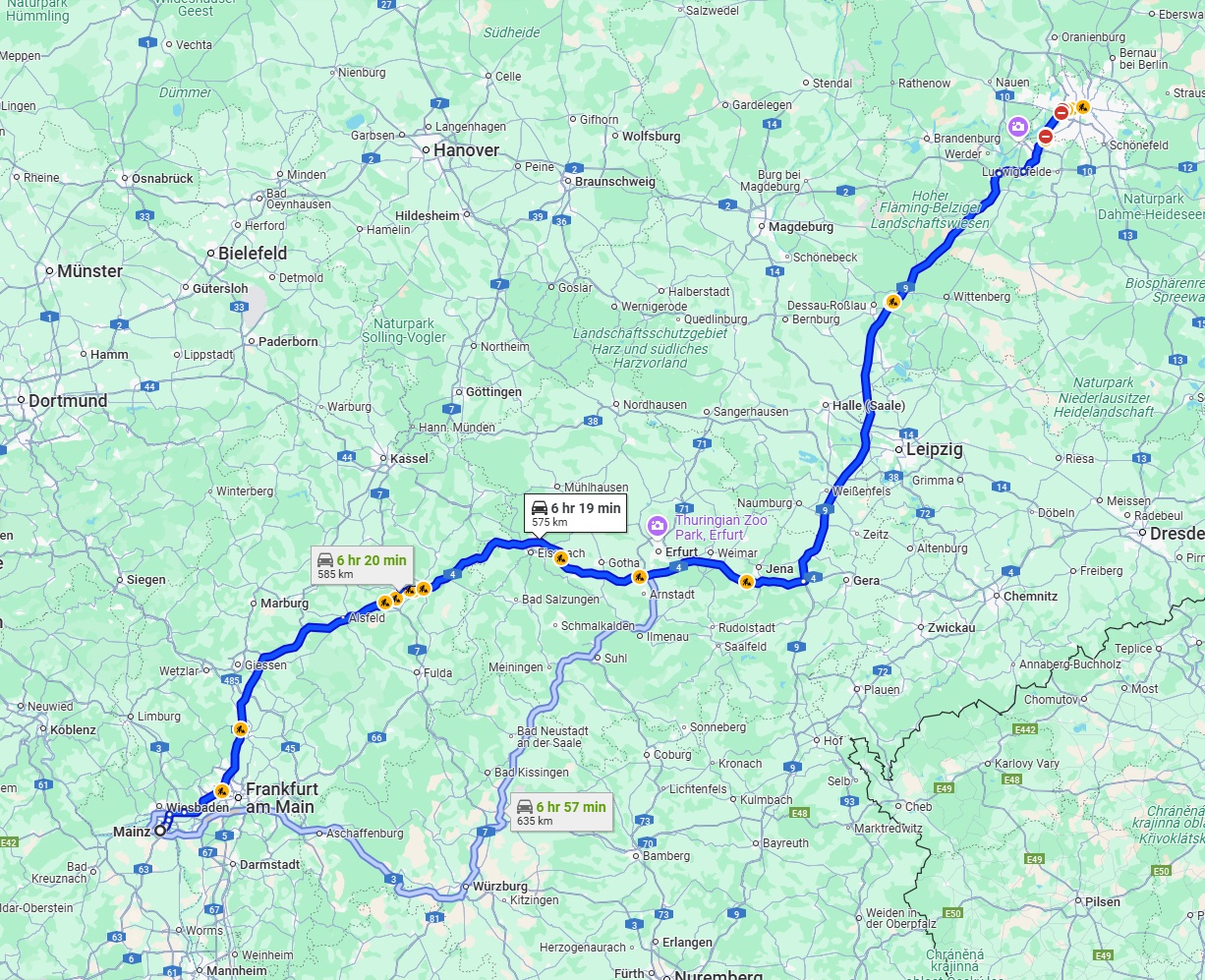 Anreise von Mainz Zu Berlin Über via A4 and A9