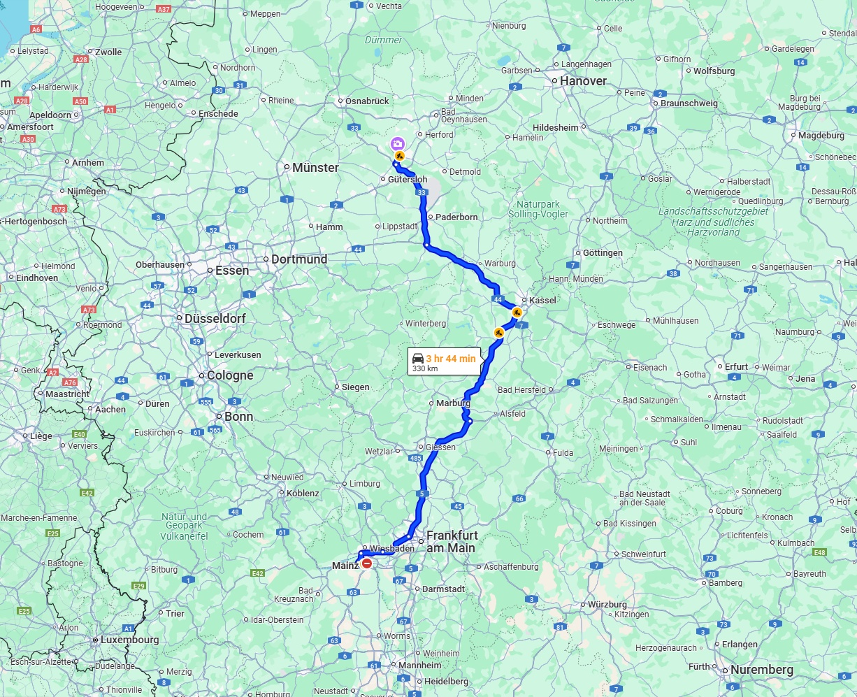 Anreise von Mainz Zu Bielefeld Über via A5