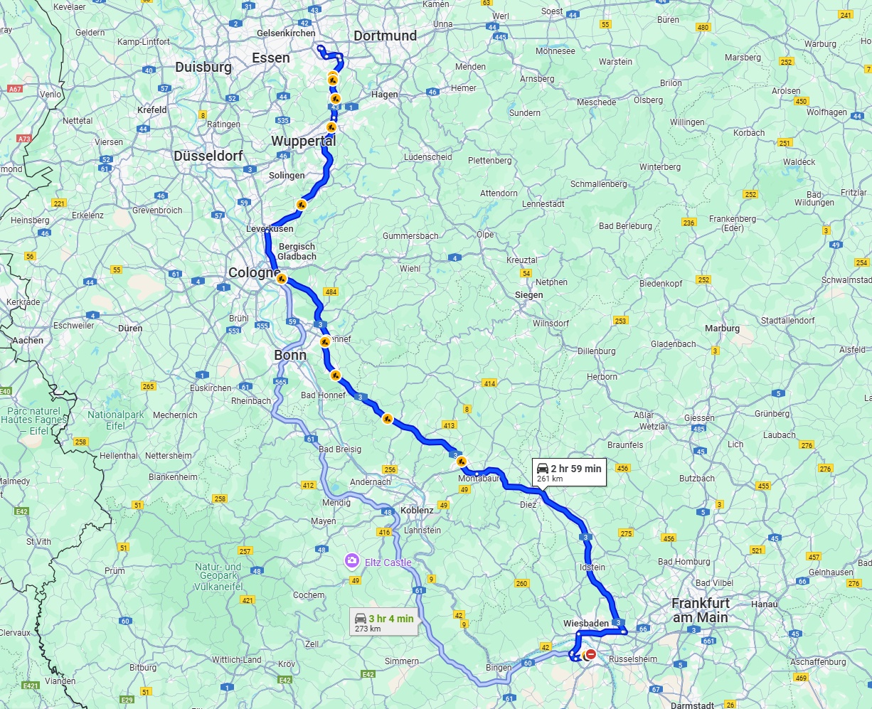 Anreise von Mainz Zu Bochum Über via A3