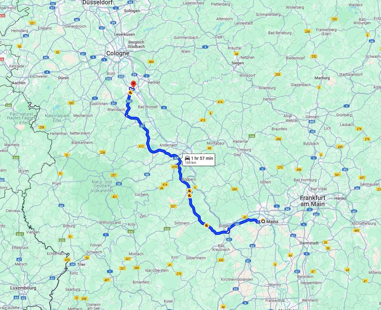 Anreise von Mainz Zu Bonn Über via A61