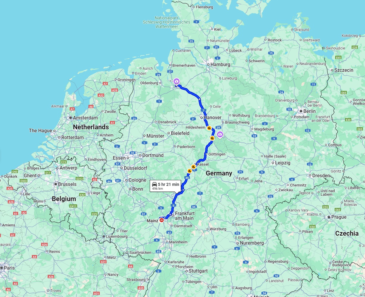 Anreise von Mainz Zu Bremen Über via A7