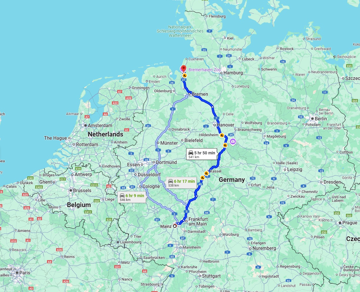 Anreise von Mainz Zu Bremerhaven Über via A7