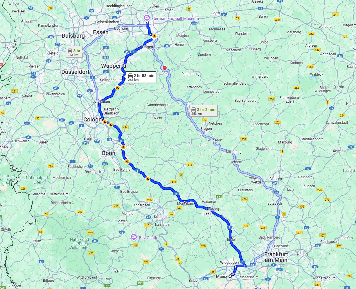 Anreise von Mainz Zu Dortmund Über via A3
