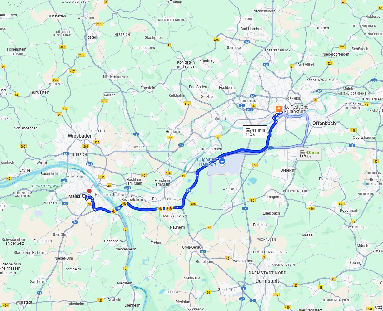 Anreise von Mainz Zu Frankfurt am Main Über via A60 and B43