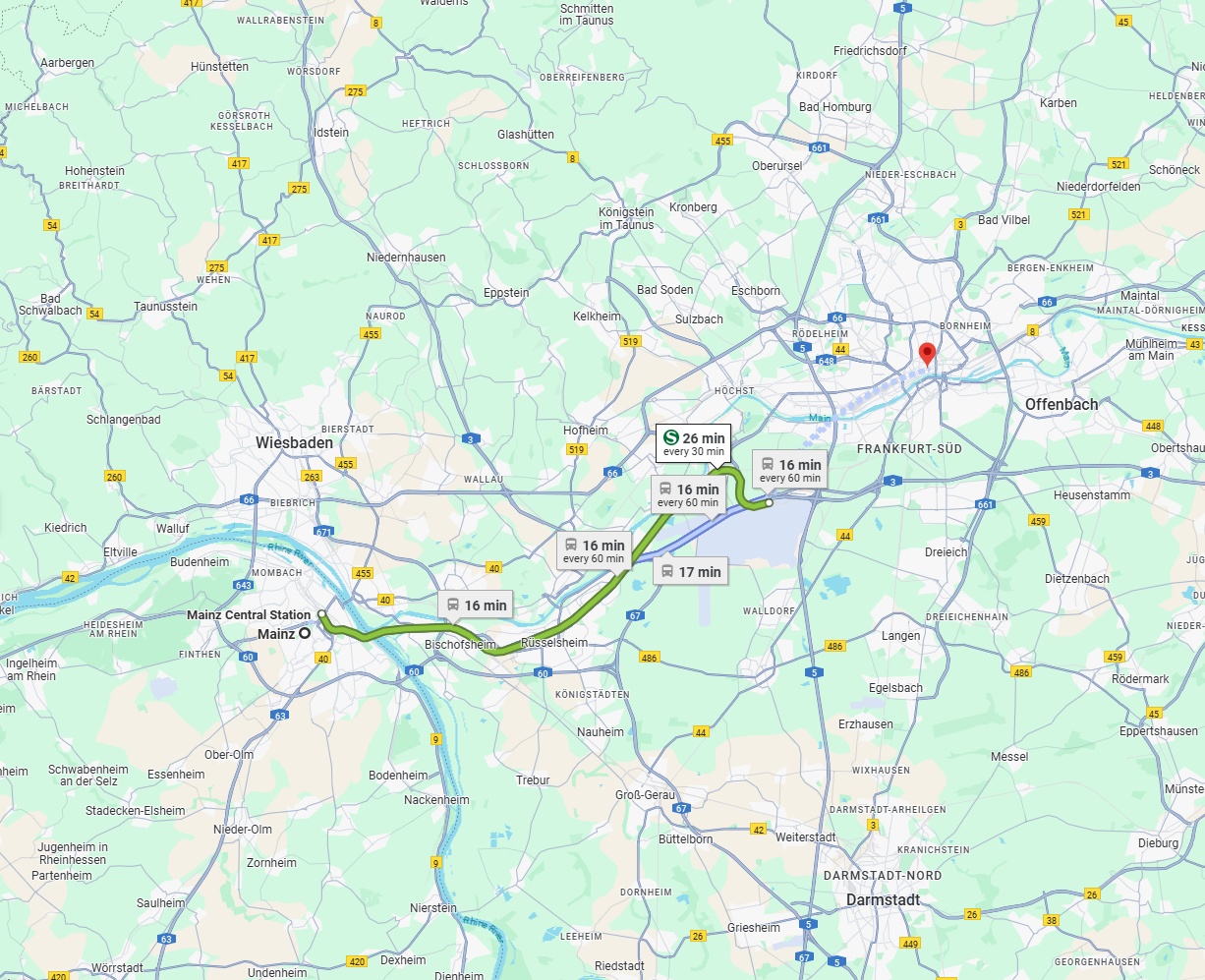 Anreise von Mainz Zu Frankfurt am Main Über 