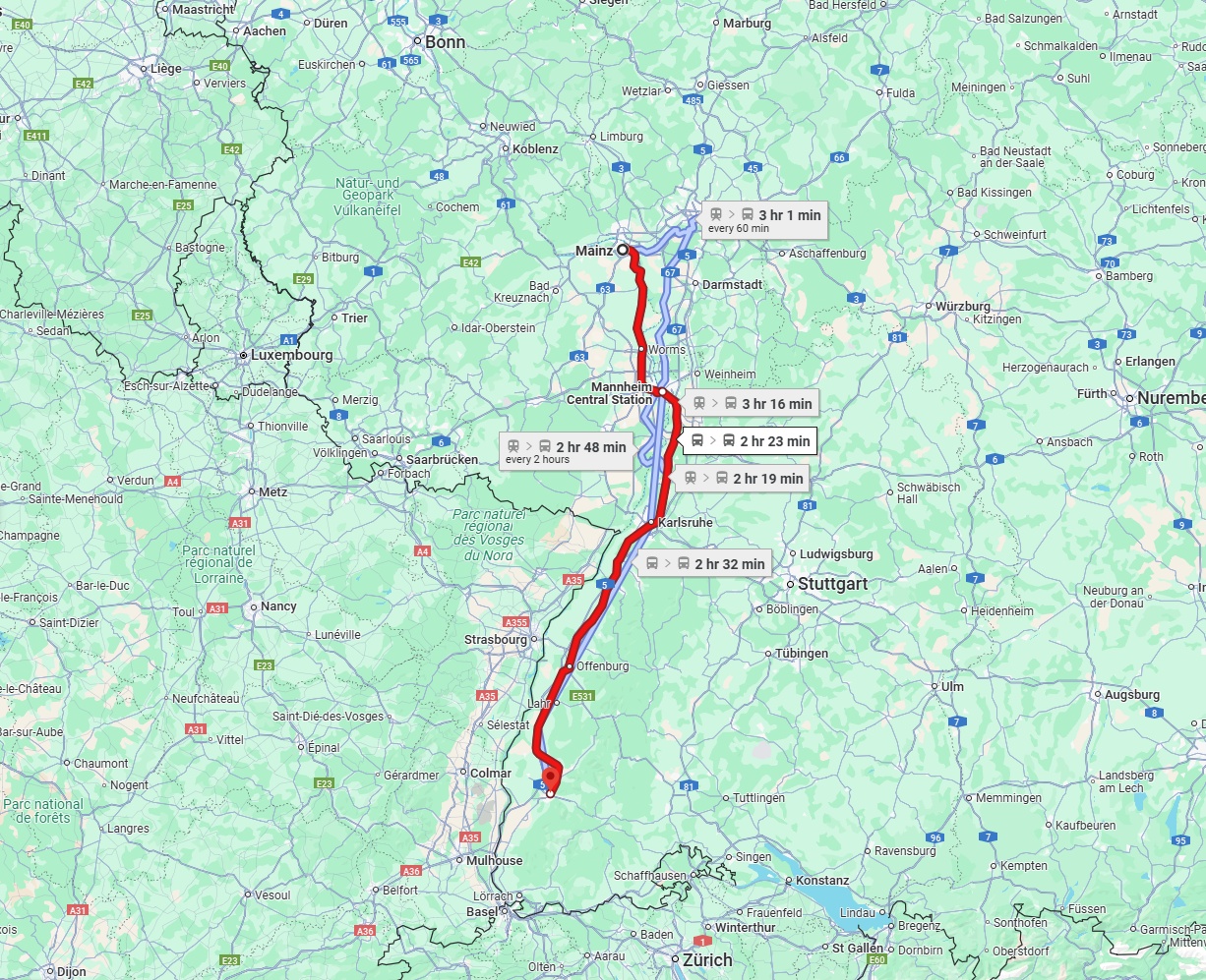 Anreise von Mainz Zu Freiburg im Breisgau Über 