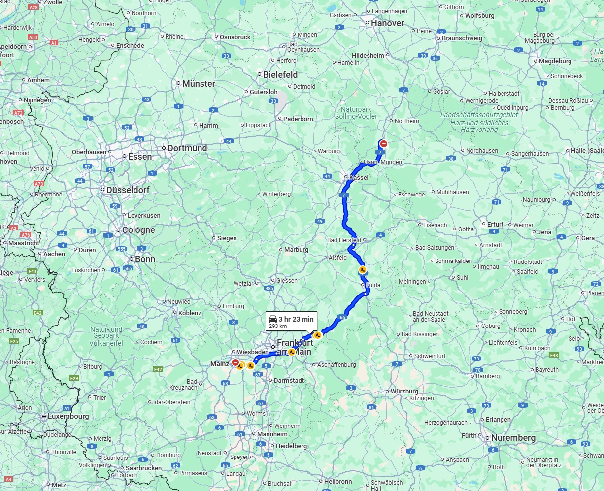 Anreise von Mainz Zu Göttingen Über via A7