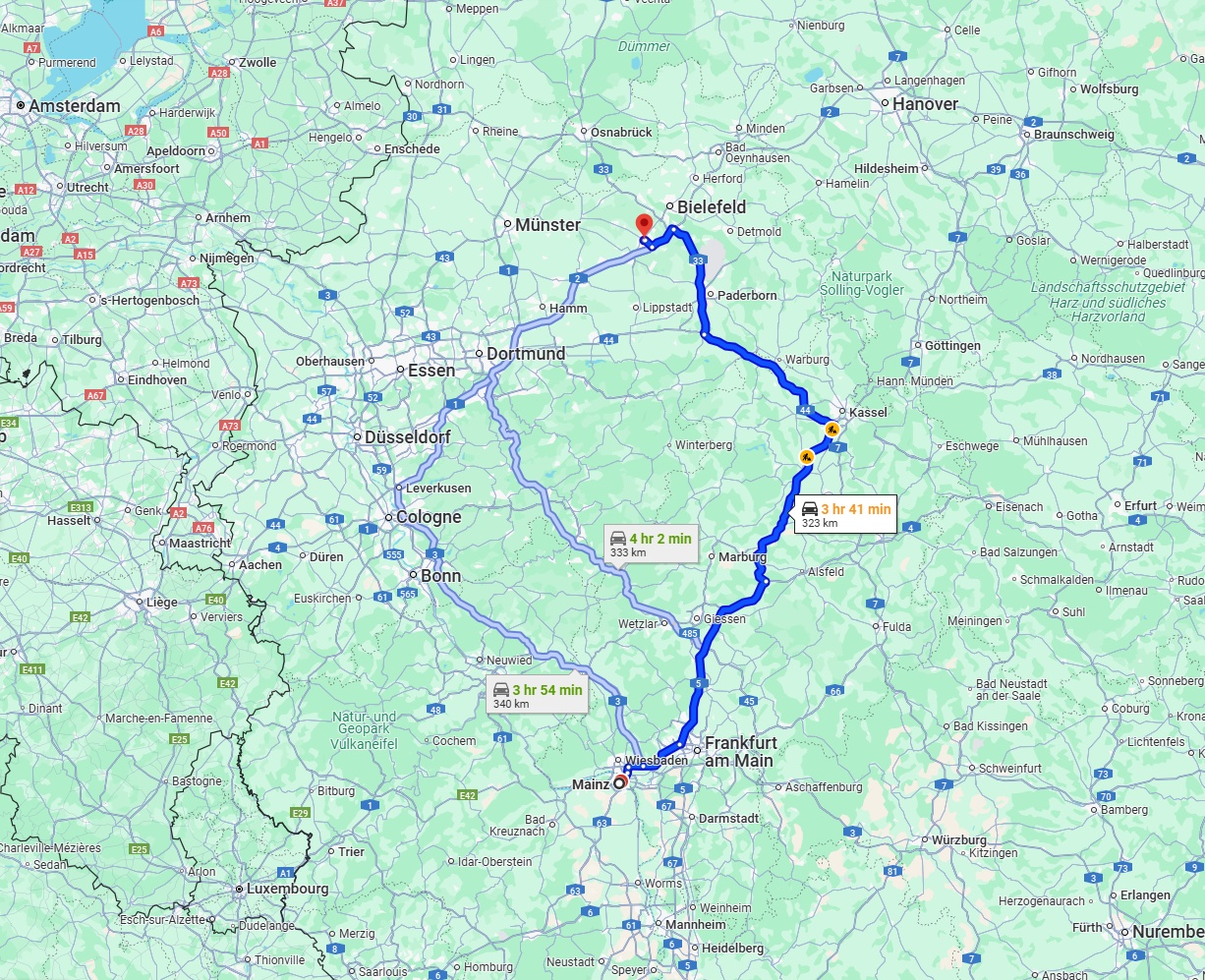 Anreise von Mainz Zu Gütersloh Über via A5