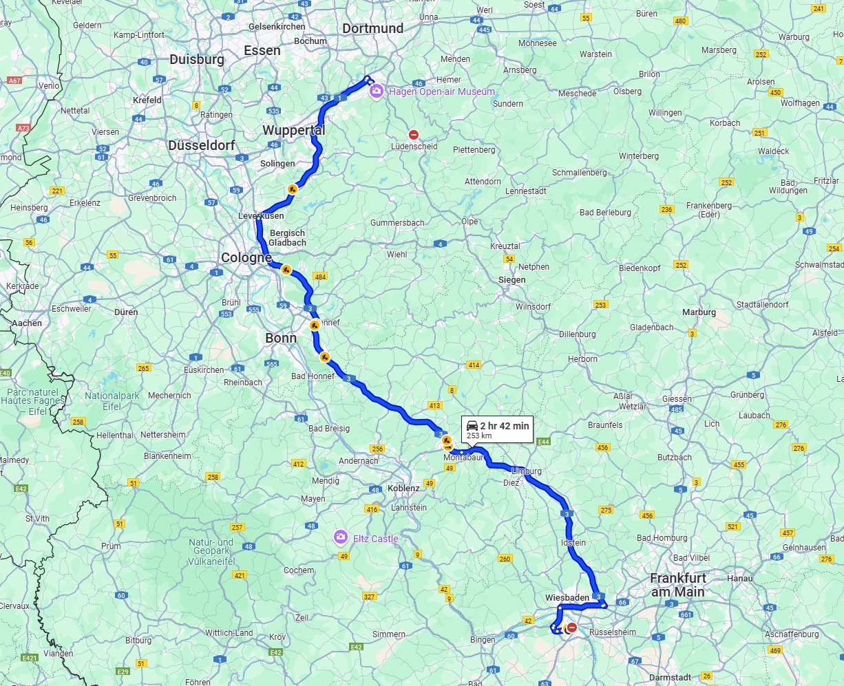 Anreise von Mainz Zu Hagen Über via A3