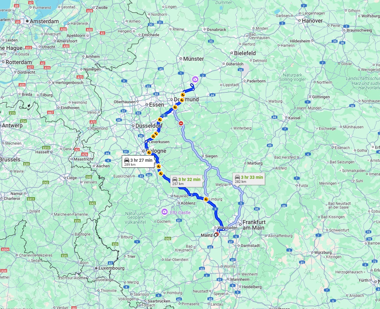 Anreise von Mainz Zu Hamm Über via A3 and A1