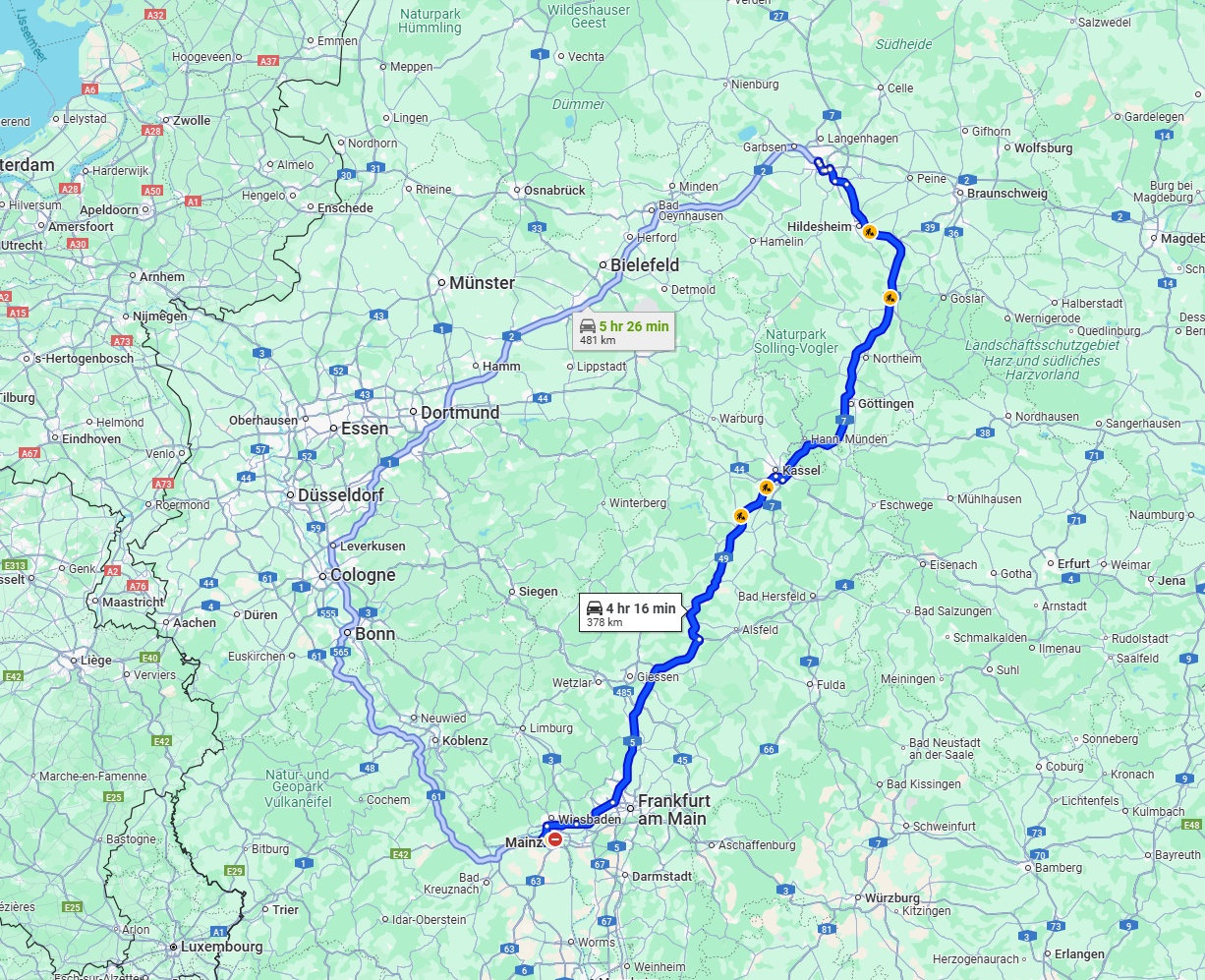 Anreise von Mainz Zu Hannover Über via A7