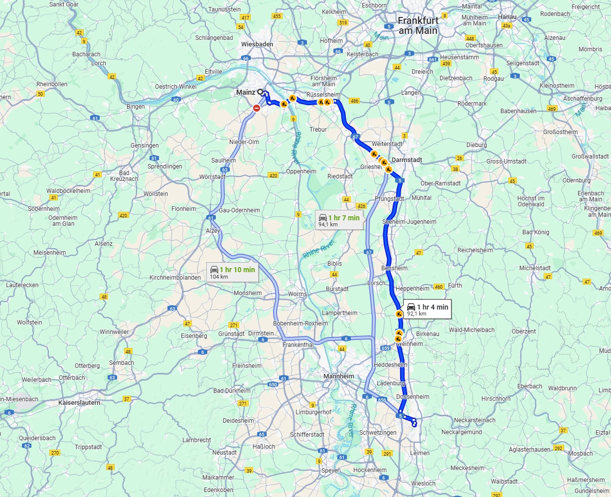 Anreise von Mainz Zu Heidelberg Über via A5