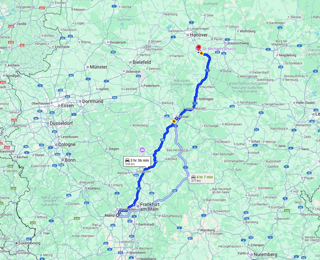 Anreise von Mainz Zu Hildesheim Über via A49 and A7