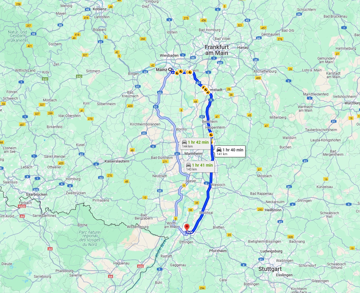 Anreise von Mainz Zu Karlsruhe Über via A5